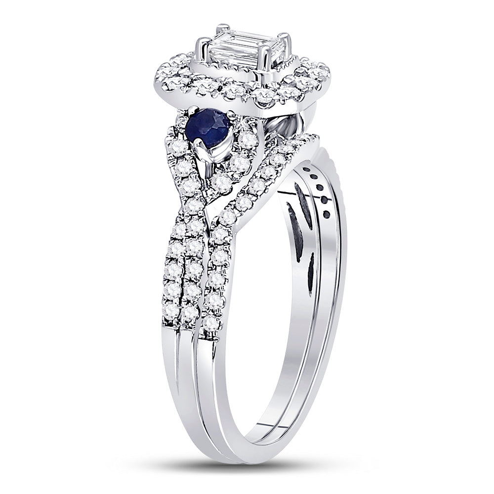 14K White Gold Emerald Diamond Bridal Wedding Ring Band Set 3/4 Cttw, Womens Size: 5-10