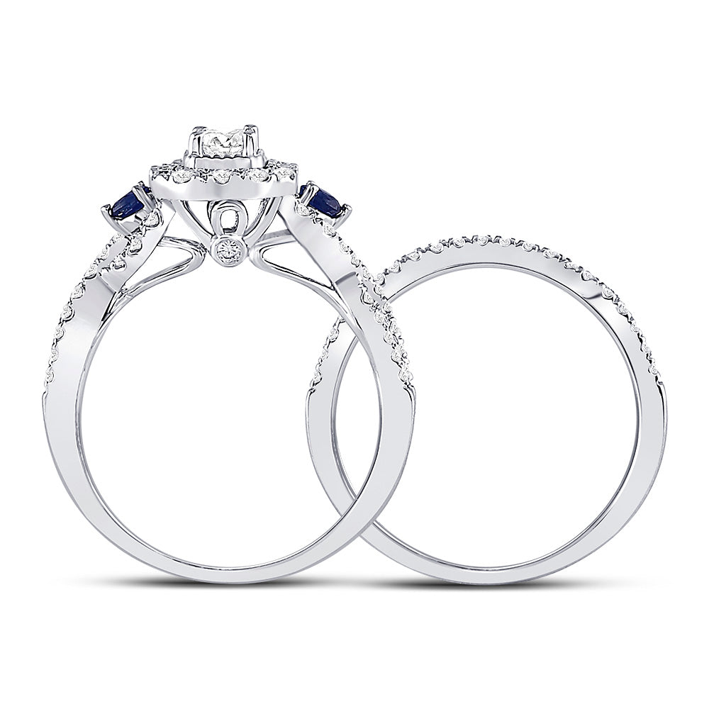 14K White Gold Emerald Diamond Bridal Wedding Ring Band Set 3/4 Cttw, Womens Size: 5-10