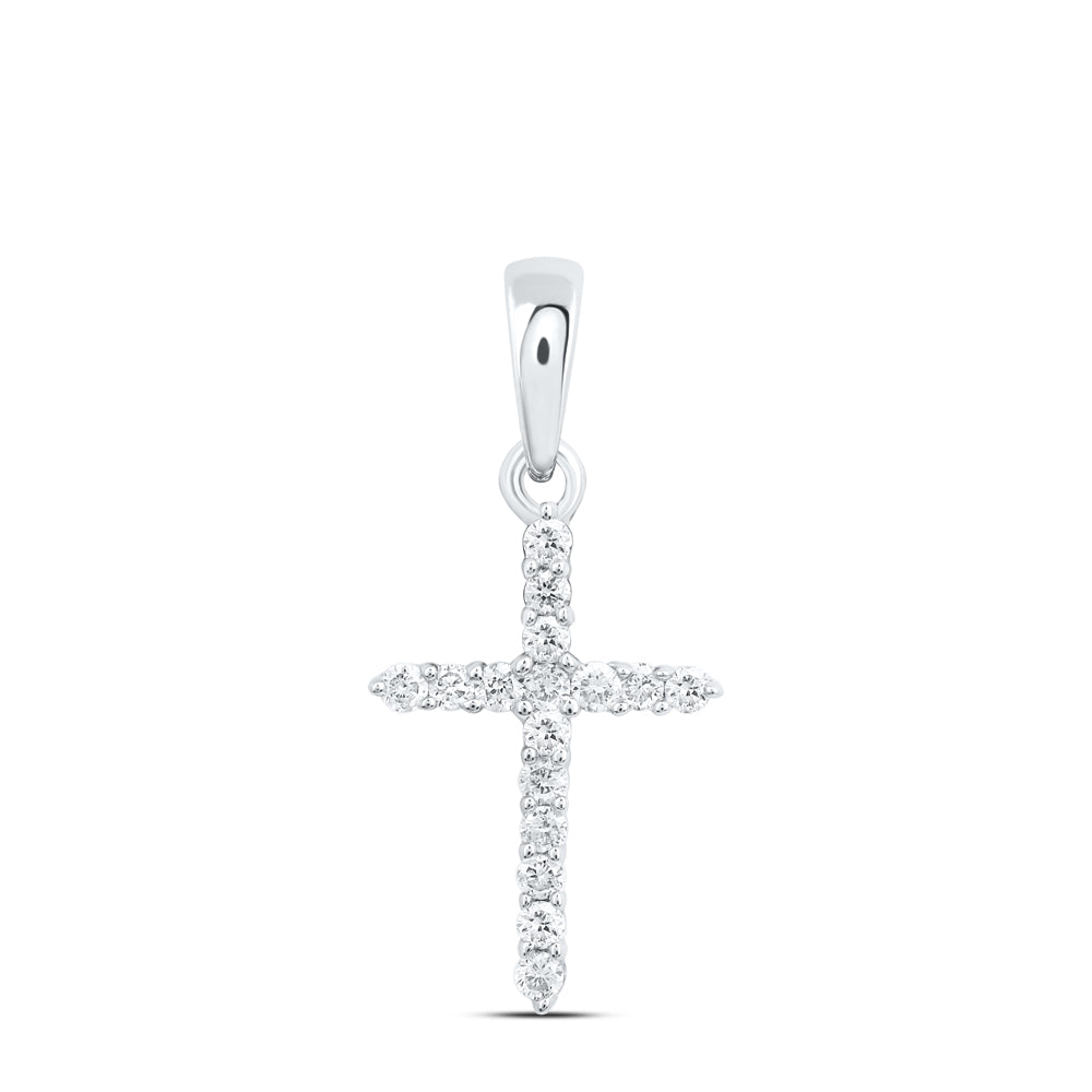 10K White Gold Womens Round Diamond Cross Pendant 1/6 Cttw, Length: 0.84 In, Width: 0.38 In