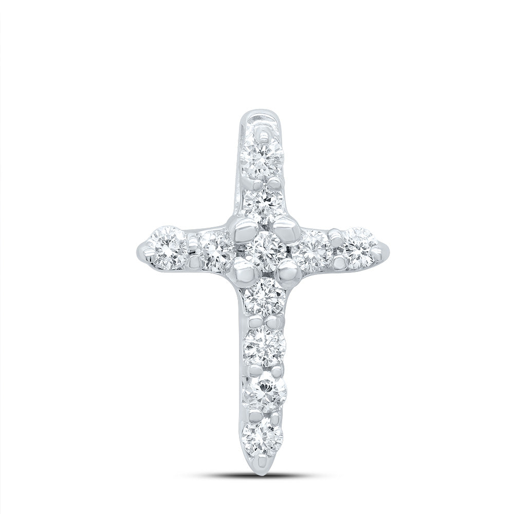 10K White Gold Womens Round Diamond Cross Pendant 1/10ctw