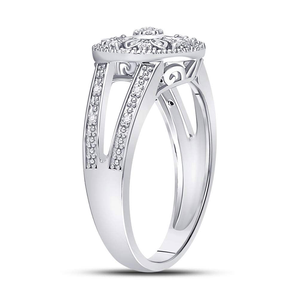 Sterling Silver Womens Round Diamond Flower Cluster Ring 1/10 Cttw, Womens Size: 5-10
