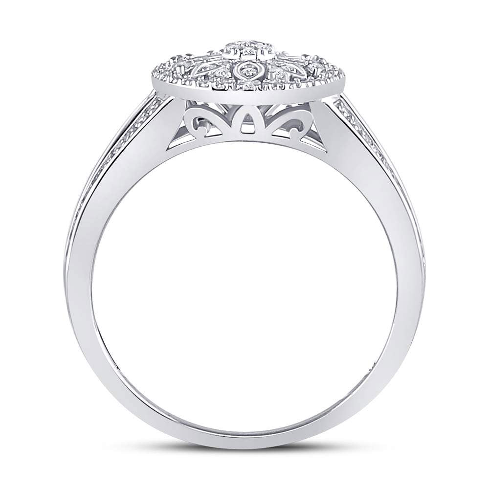 Sterling Silver Womens Round Diamond Flower Cluster Ring 1/10 Cttw, Womens Size: 5-10