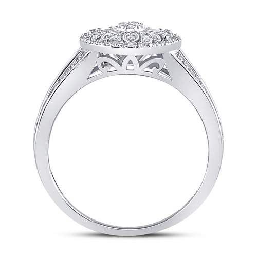 Sterling Silver Womens Round Diamond Flower Cluster Ring 1/10 Cttw, Womens Size: 5-10