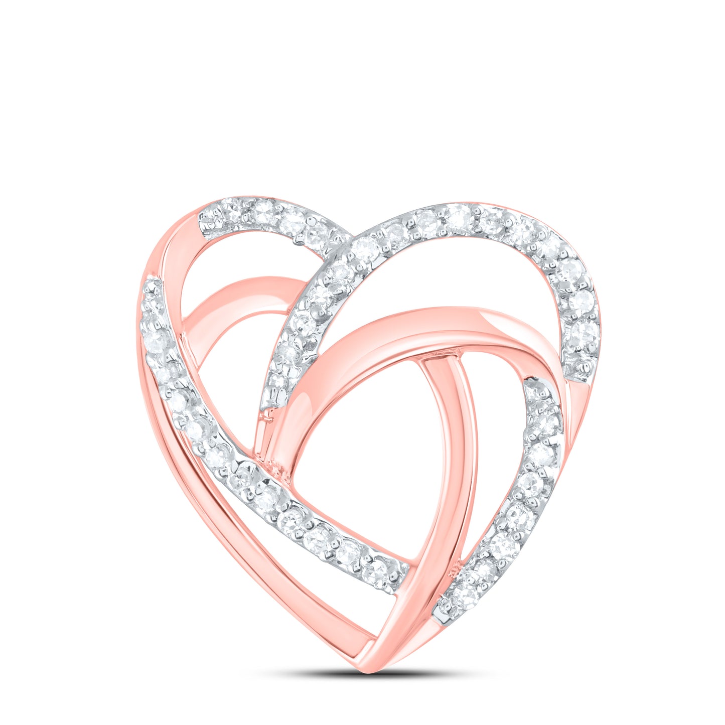 10K Rose Gold Womens Round Diamond Heart Pendant 1/10 Cttw, Length: 0.59 In, Width: 0.57 In