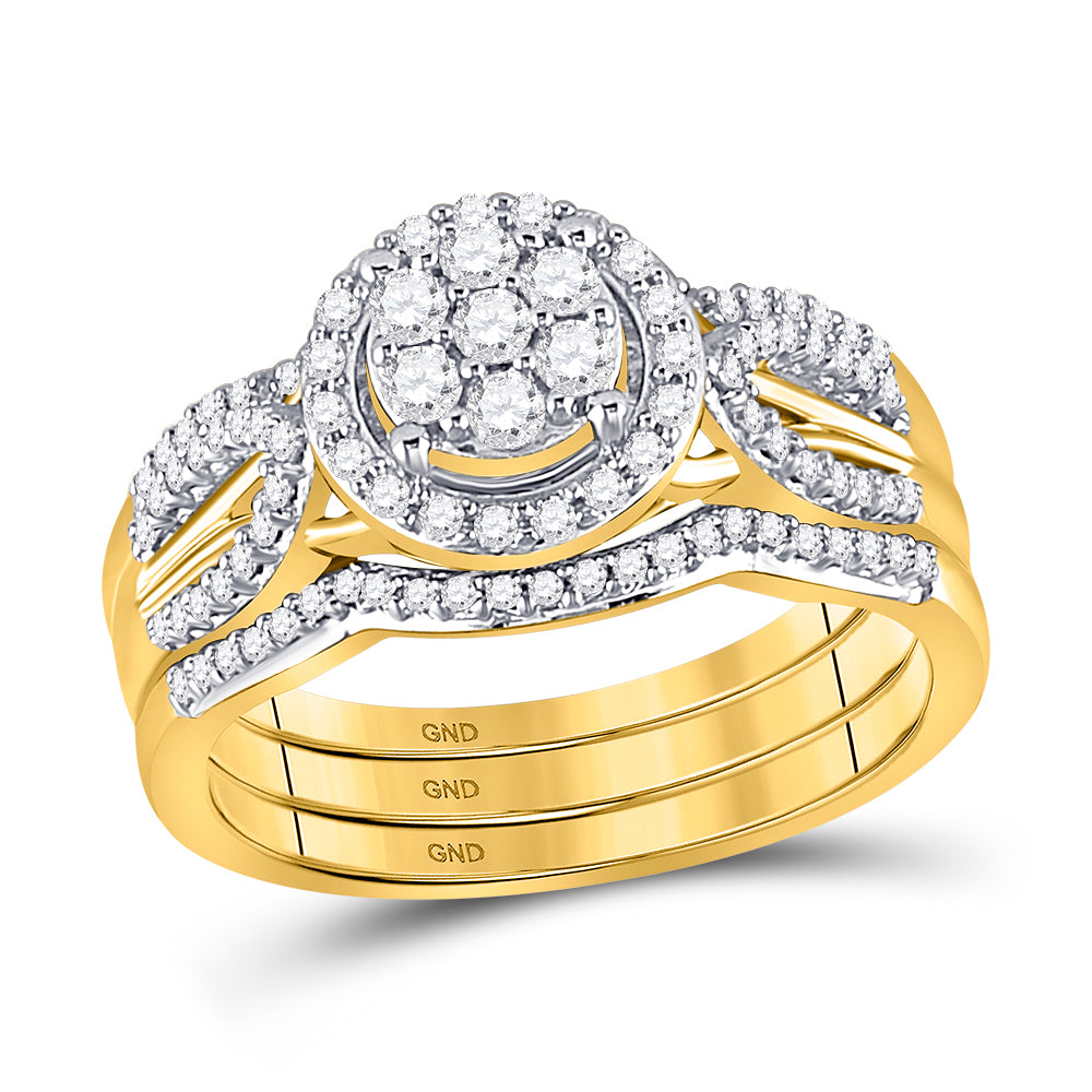10K Yellow Gold Womens Round Diamond Bridal Wedding Engagement Ring Band Set 1/2 Cttw, Womens Size: 5-9