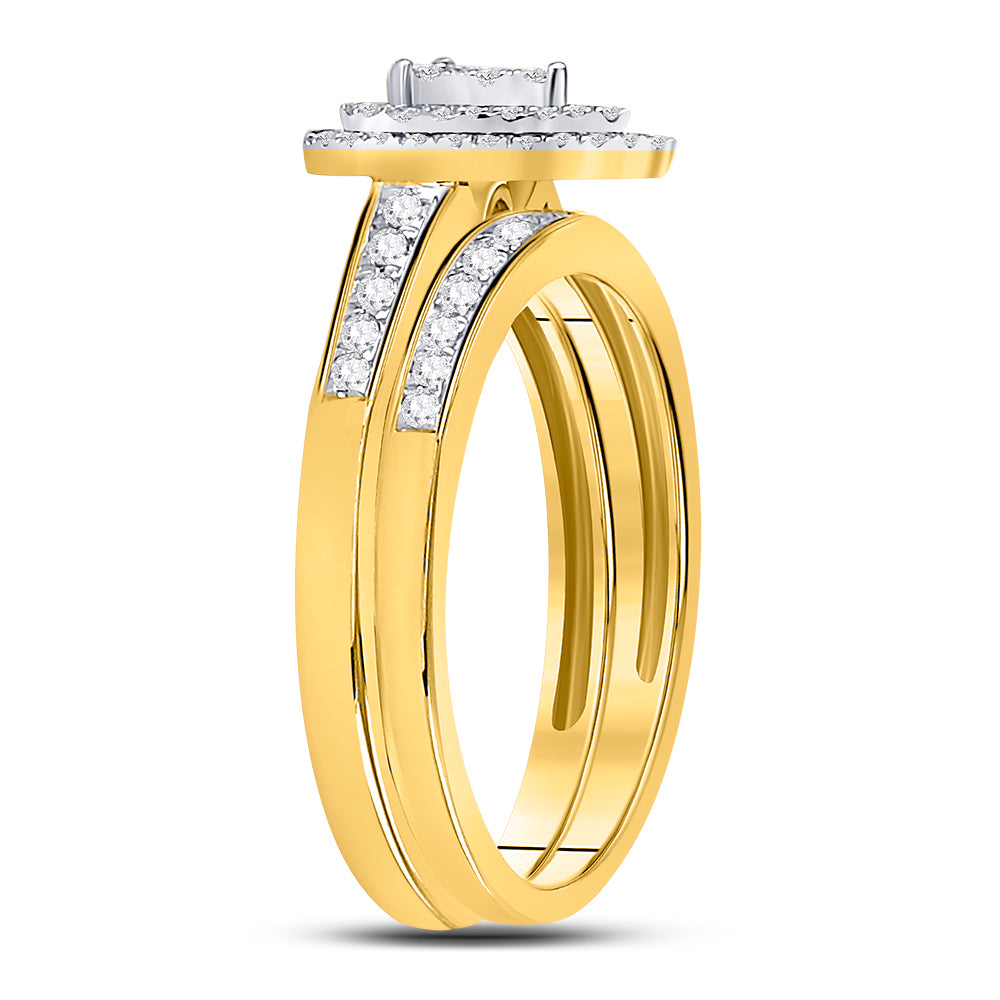 10kt Yellow Gold Womens Round Diamond Bridal Wedding Engagement Anniversary Ring Band Set 1/3 Cttw, Women Size: 5-9
