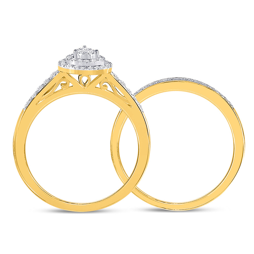 10kt Yellow Gold Womens Round Diamond Bridal Wedding Engagement Anniversary Ring Band Set 1/3 Cttw, Women Size: 5-9