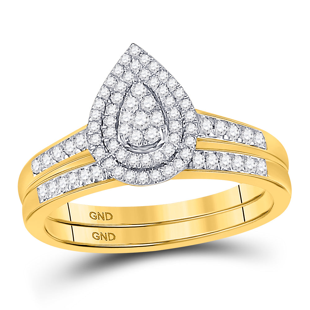 10kt Yellow Gold Womens Round Diamond Bridal Wedding Engagement Anniversary Ring Band Set 1/3 Cttw, Women Size: 5-9