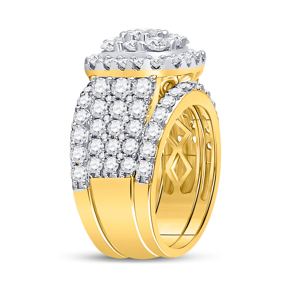 14K Yellow Or White Gold Round Diamond Cluster Bridal Wedding Ring Band Set 3-3/4 Cttw, Womens Size: 5-10