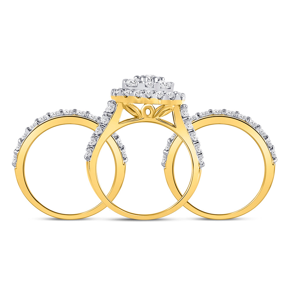 14K Yellow Or White Gold Round Diamond Cluster Bridal Wedding Ring Band Set 3-3/4 Cttw, Womens Size: 5-10
