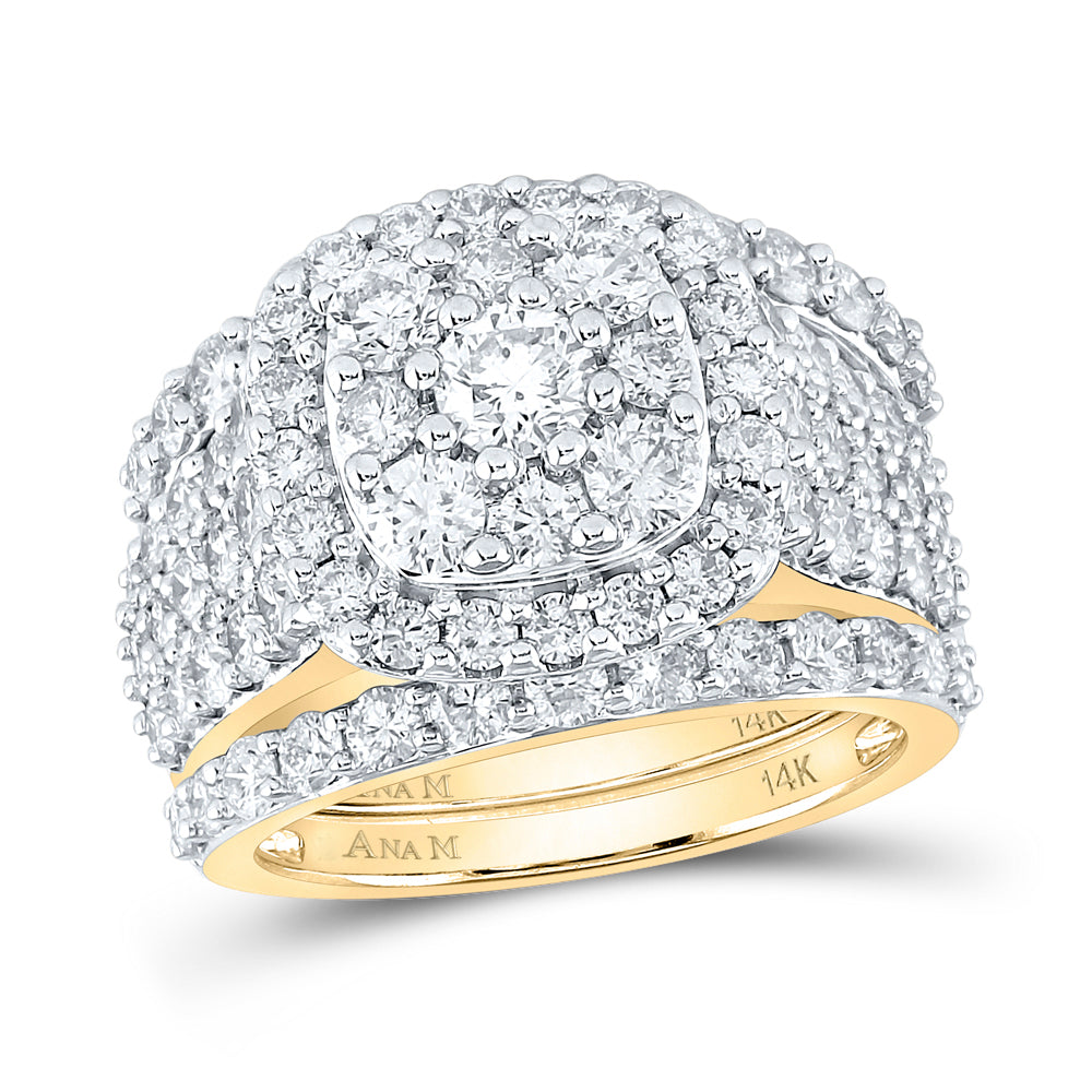 14K Yellow Or White Gold Round Diamond Cluster Bridal Wedding Ring Band Set 3-3/4 Cttw, Womens Size: 5-10