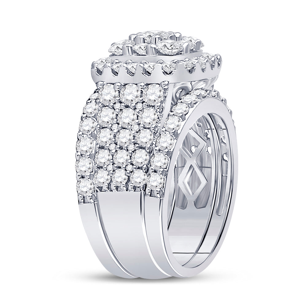 14K Yellow Or White Gold Round Diamond Cluster Bridal Wedding Ring Band Set 3-3/4 Cttw, Womens Size: 5-10