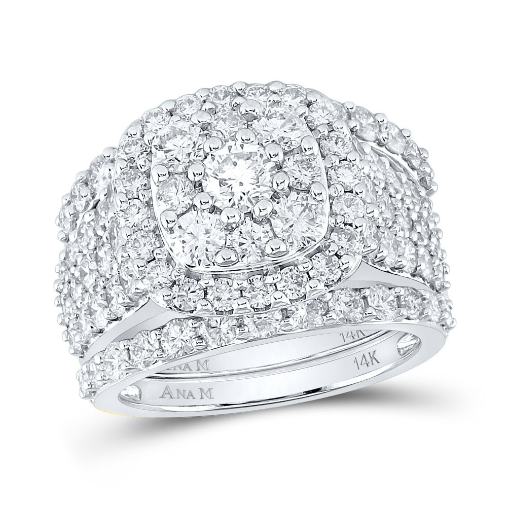 14K Yellow Or White Gold Round Diamond Cluster Bridal Wedding Ring Band Set 3-3/4 Cttw, Womens Size: 5-10
