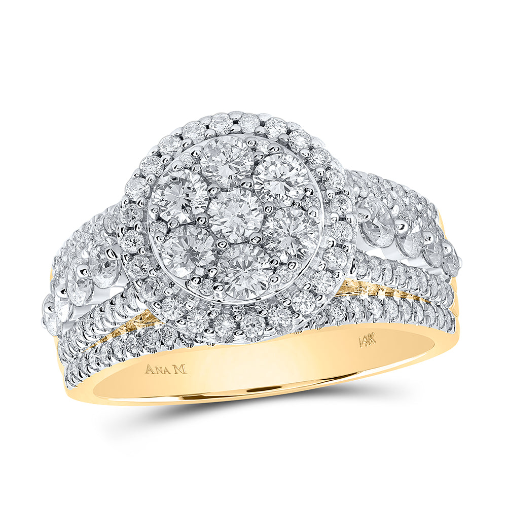 14K White Or Yellow Gold Round Diamond Cluster Bridal Wedding Engagement Ring , Womens Size: 5-10