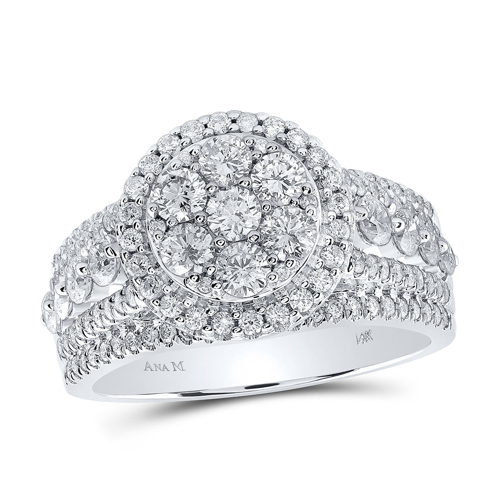 14K White Or Yellow Gold Round Diamond Cluster Bridal Wedding Engagement Ring , Womens Size: 5-10