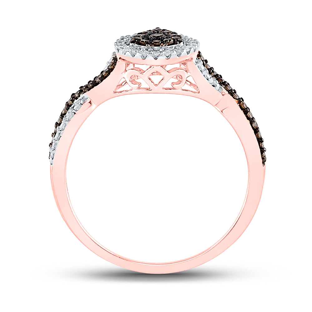 10K Rose Gold Womens Round Brown Diamond Fashion Pear Cluster Ring 1/3 Cttw, Womens Size: 5-10