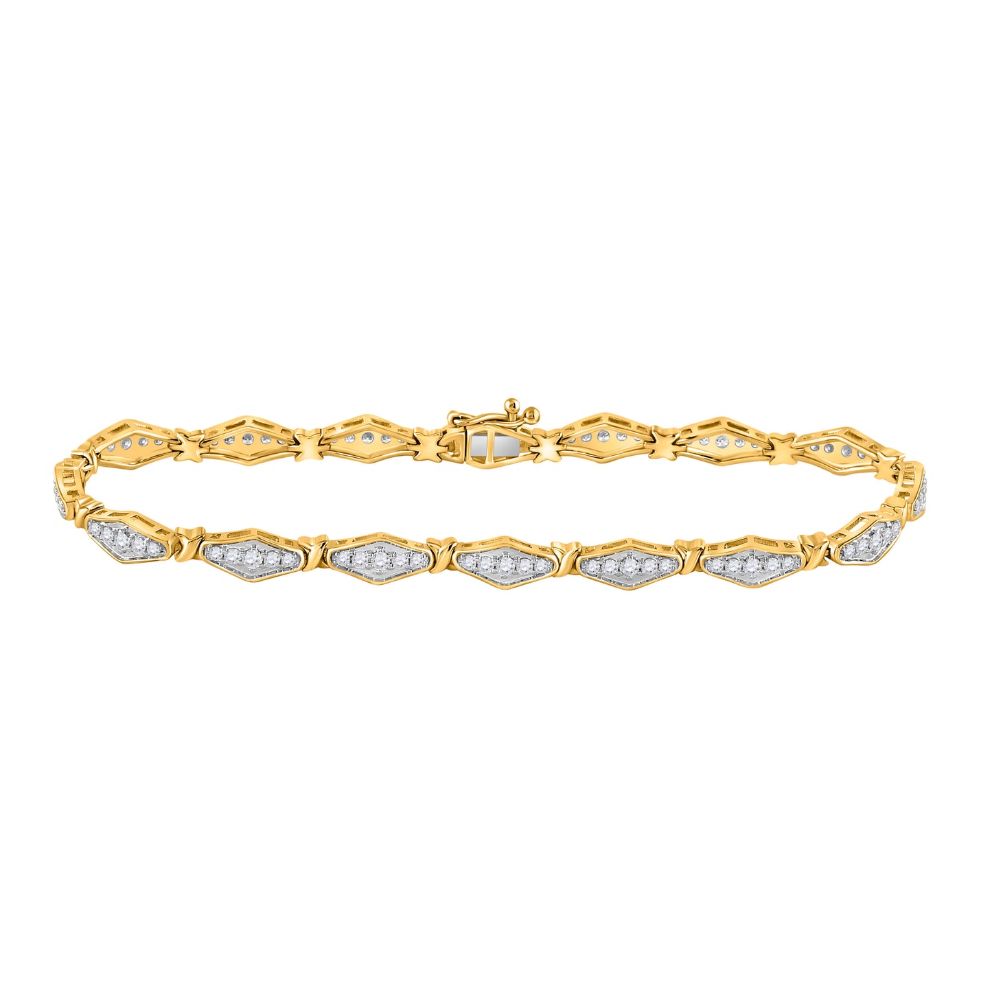 10kt Yellow Gold Womens Round Diamond Link Fashion Bracelet 1.00 Cttw