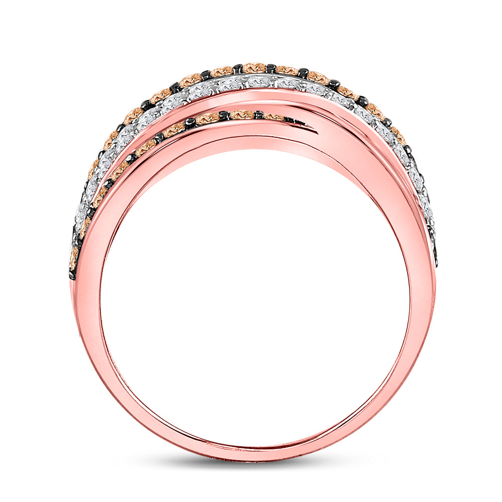 14K Rose Gold Womens Round Brown Diamond Crossover Fashion Ring 1-1/3 Cttw, Womens Size: 5-10