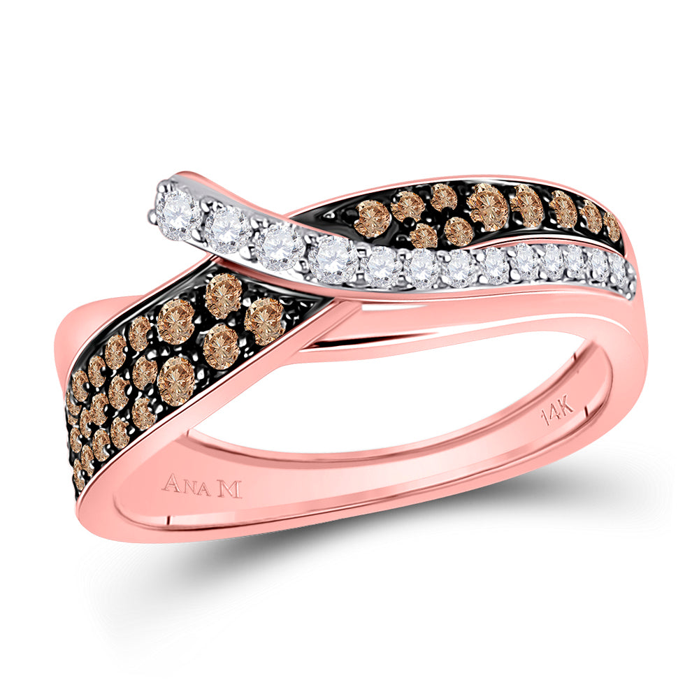 14K Rose Gold Womens Round Brown Diamond Band Ring 1/2 Cttw, Womens Size: 5-10