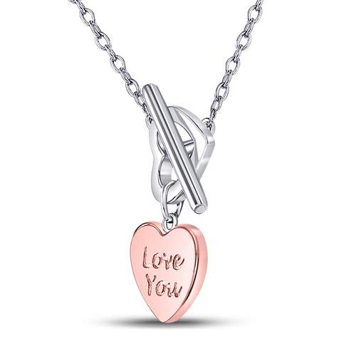 Sterling Silver Womens Round Diamond Fashion Heart Necklace 1/10 Cttw, Length: 16.97 In