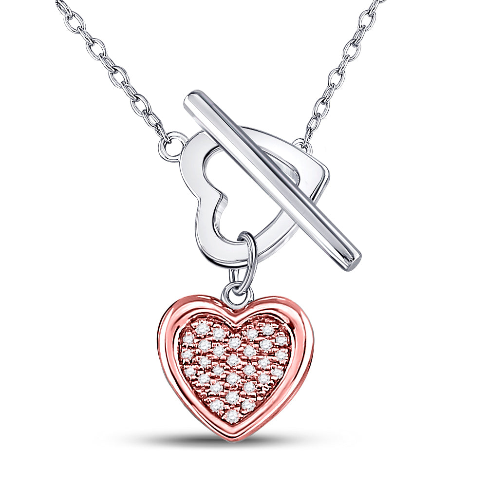 Sterling Silver Womens Round Diamond Fashion Heart Necklace 1/10 Cttw, Length: 16.97 In