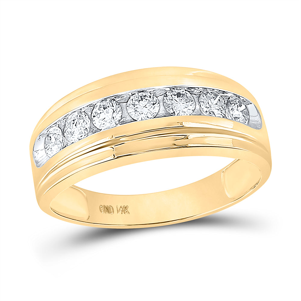14K Yellow Gold Mens Round Diamond Wedding Band Ring 7/8 Cttw, Mens Size: 7-13