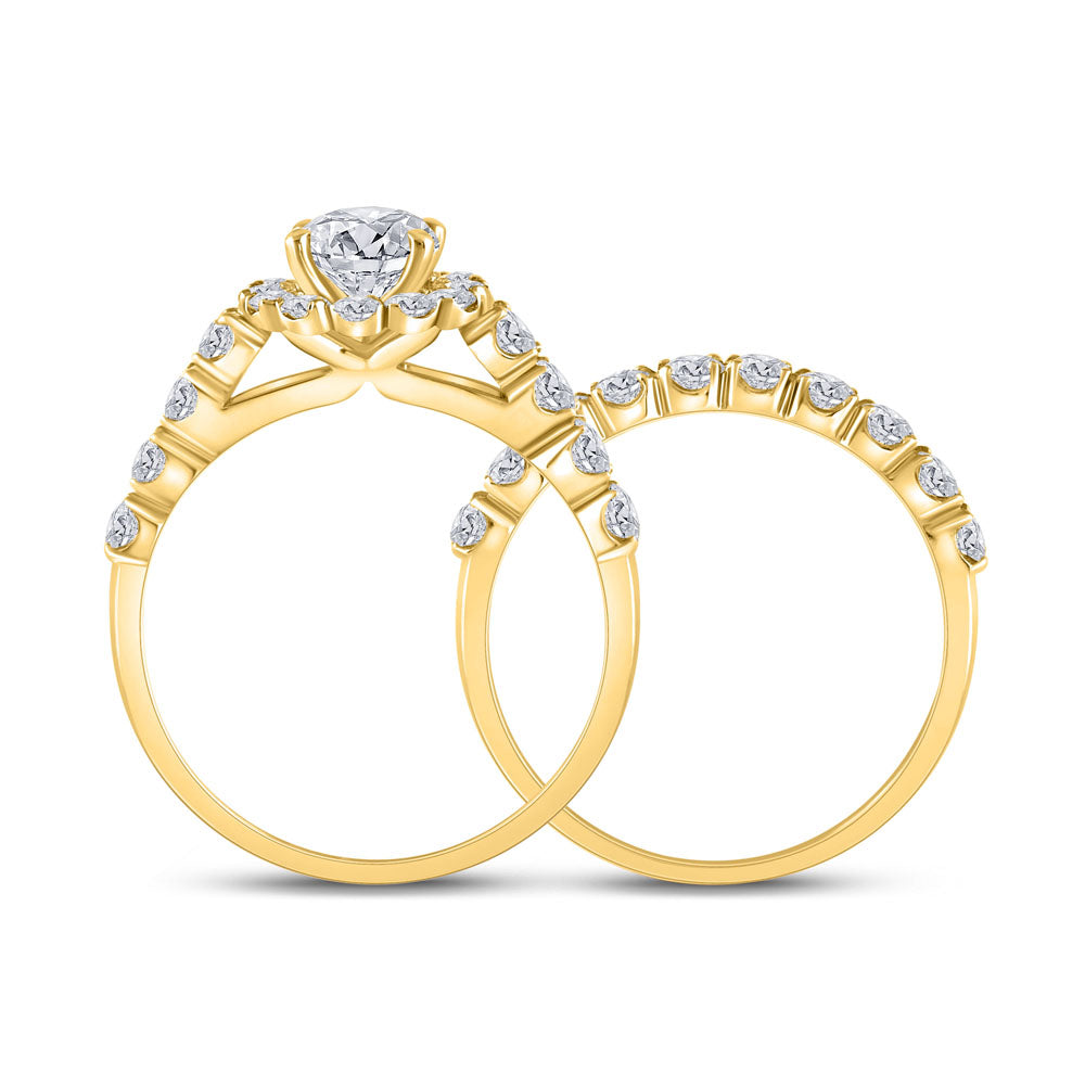 14K Yellow Gold Round Diamond Halo Bridal Wedding Ring Band Set 2 Cttw, Womens Size: 5-10