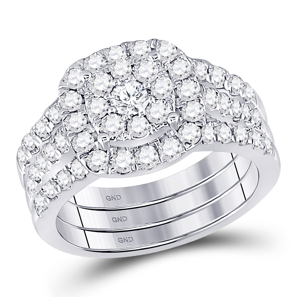 14K White Gold Round Diamond 3-Piece Bridal Wedding Ring Band Set 1-1/2 Cttw, Womens Size: 5-10