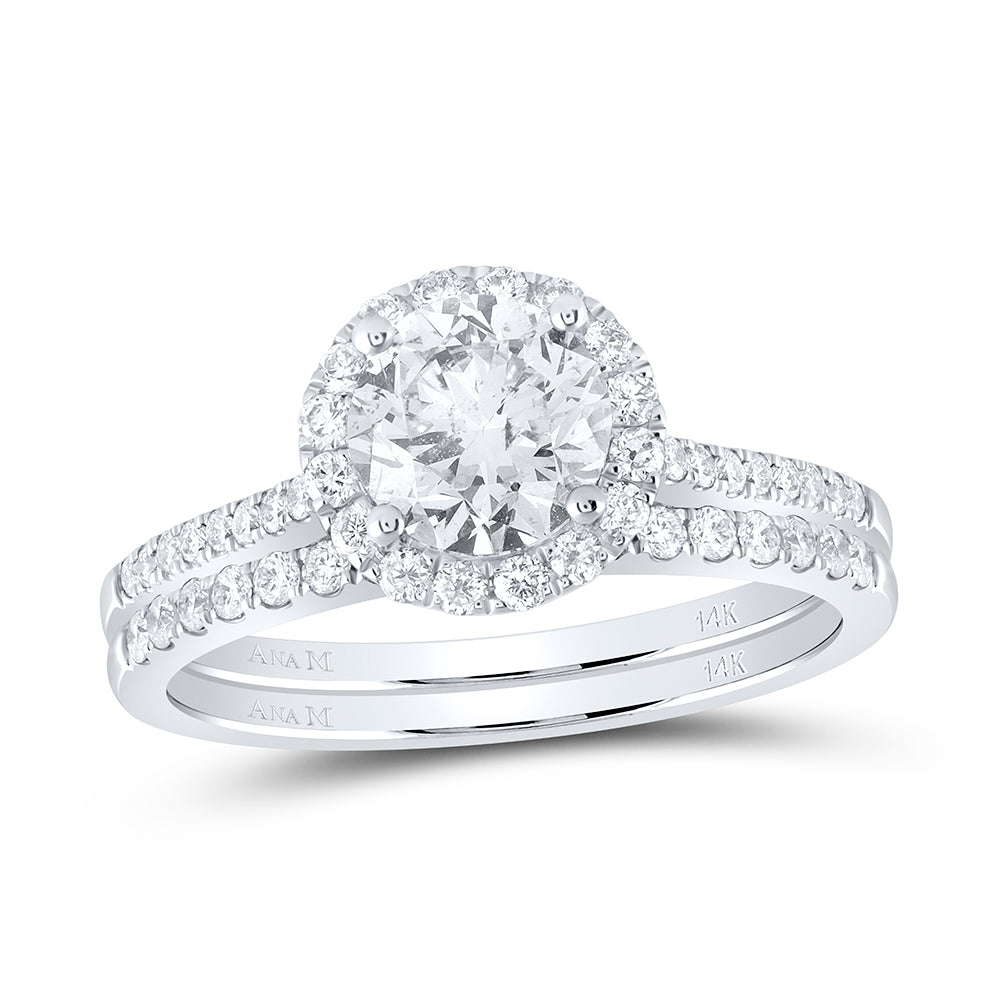14K White Gold Round Diamond Bridal Wedding Ring Band Set 1-3/8 Cttw, Womens Size: 5-10