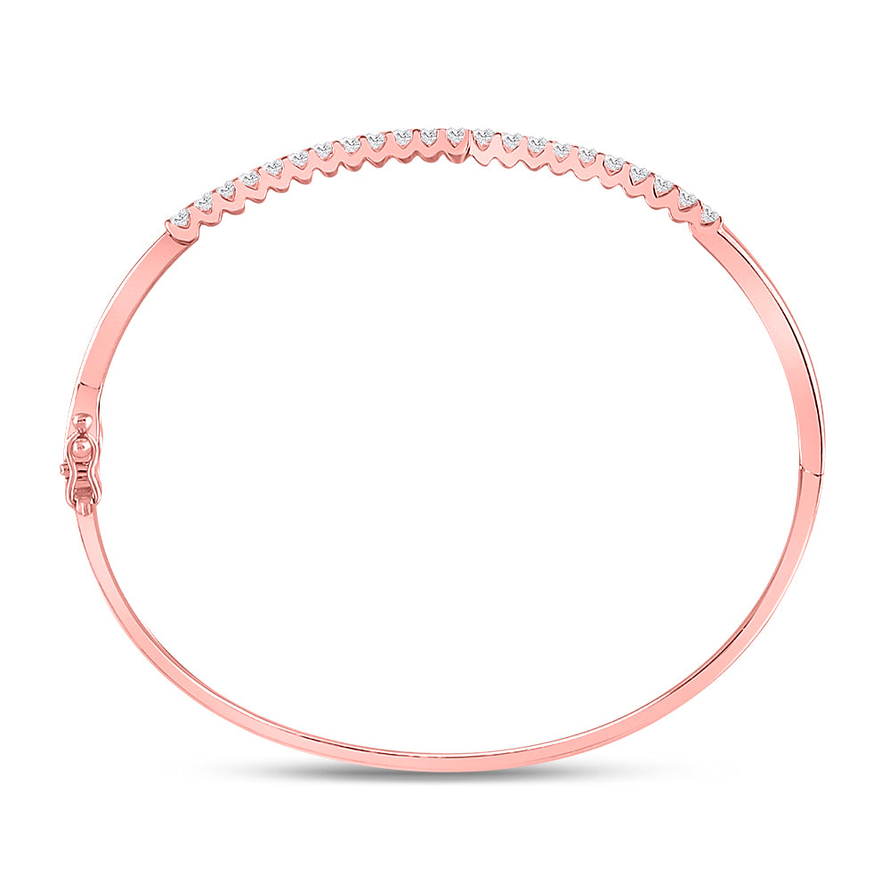 14K Rose Gold Womens Round Diamond Bypass Bangle Bracelet 1 Cttw