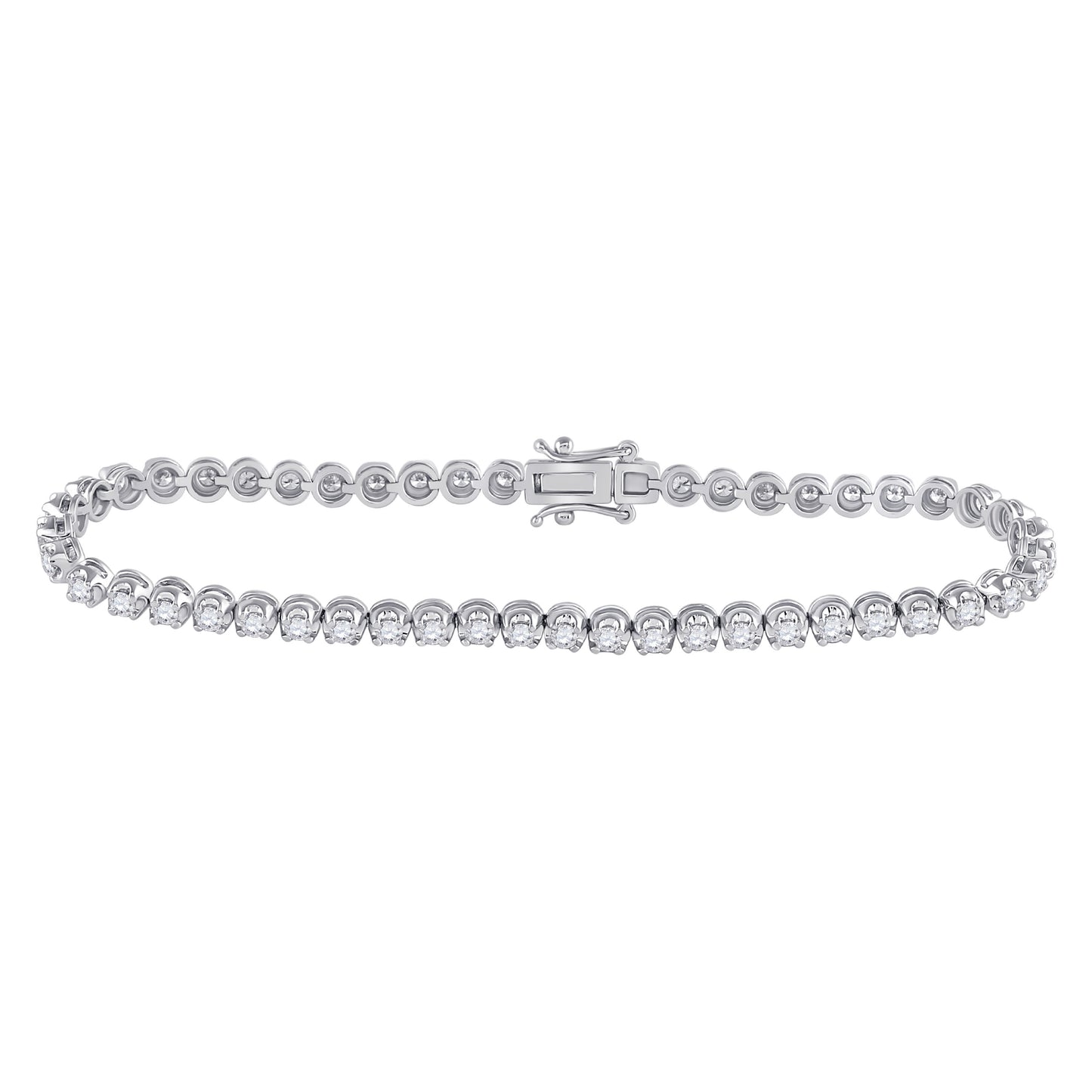 14K White Gold Womens Round Diamond Timeless Tennis Bracelet 2 Cttw