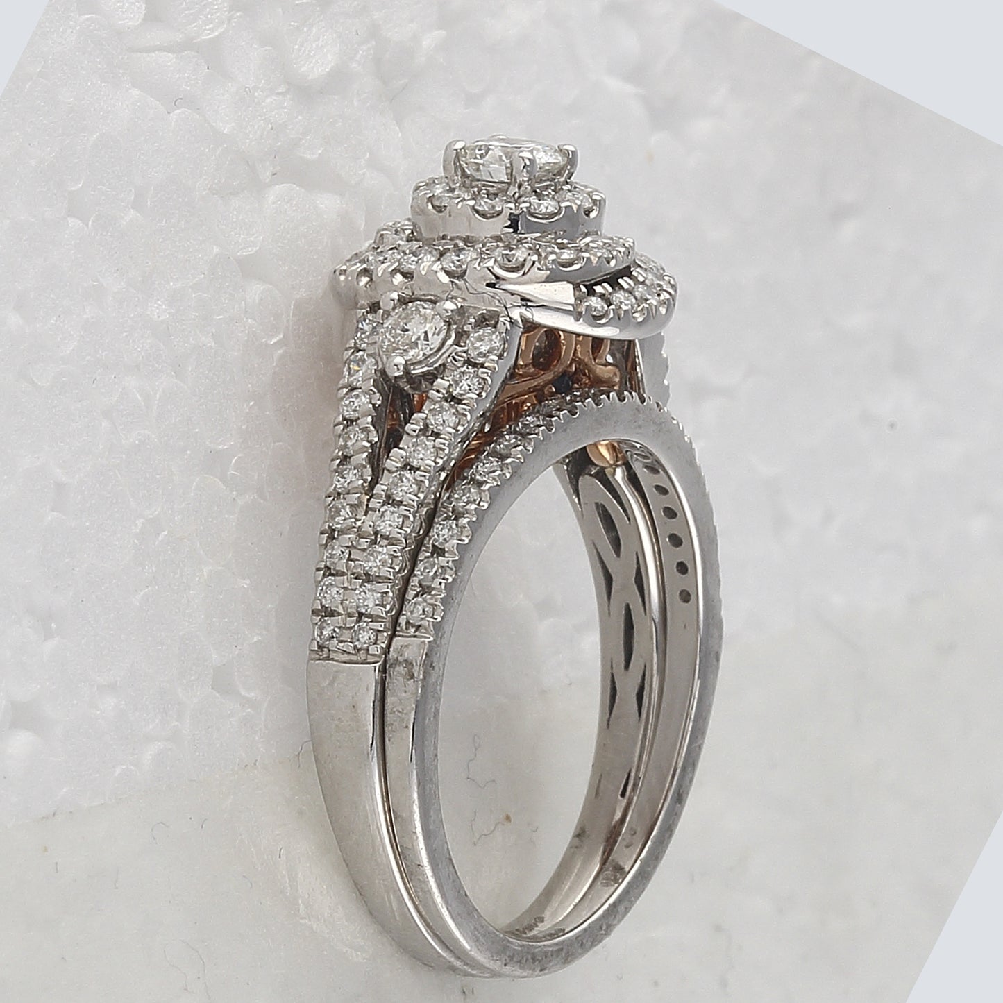 14K Two tone Gold Round Diamond Bridal Wedding Band Set 1ctw, Women's Size: 5-10