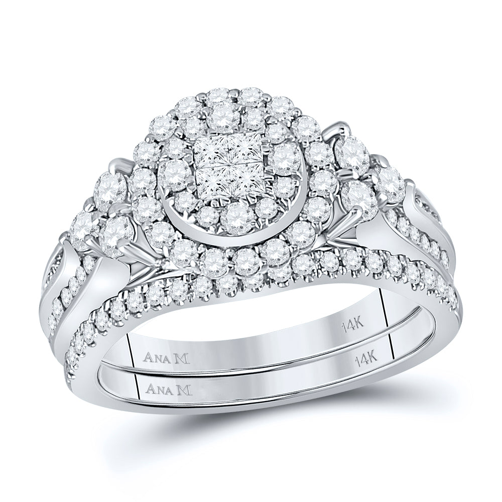 14K White Gold Princess Dia. Bridal Wedding Band Set 1ctw, Women's Sz: 5-10
