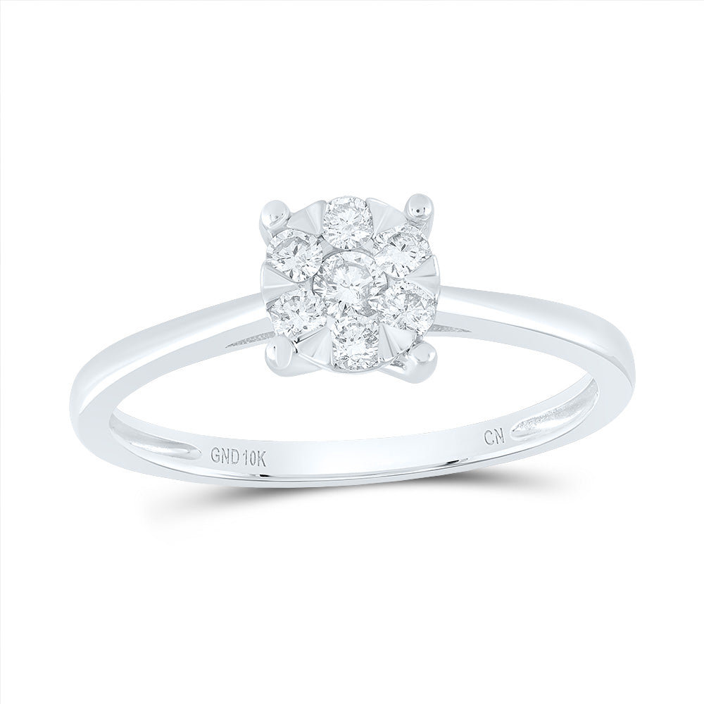 10K White Gold Womens Round Diamond Flower Cluster Ring 1/4 Cttw, Womens Size: 5-10