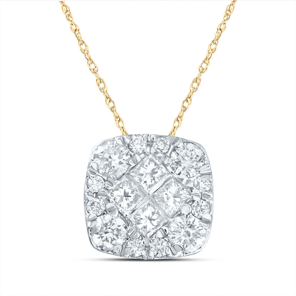 14K Yellow Gold Womens Princess Diamond Square Pendant 1/4 Cttw