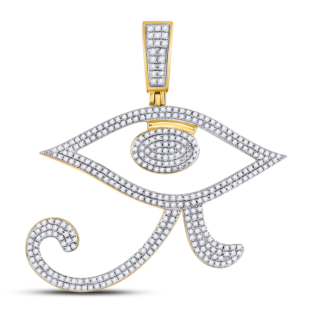 10kt Yellow Gold Mens Round Diamond Eye Of Ra Egyptian Charm Pendant 1.00 Cttw