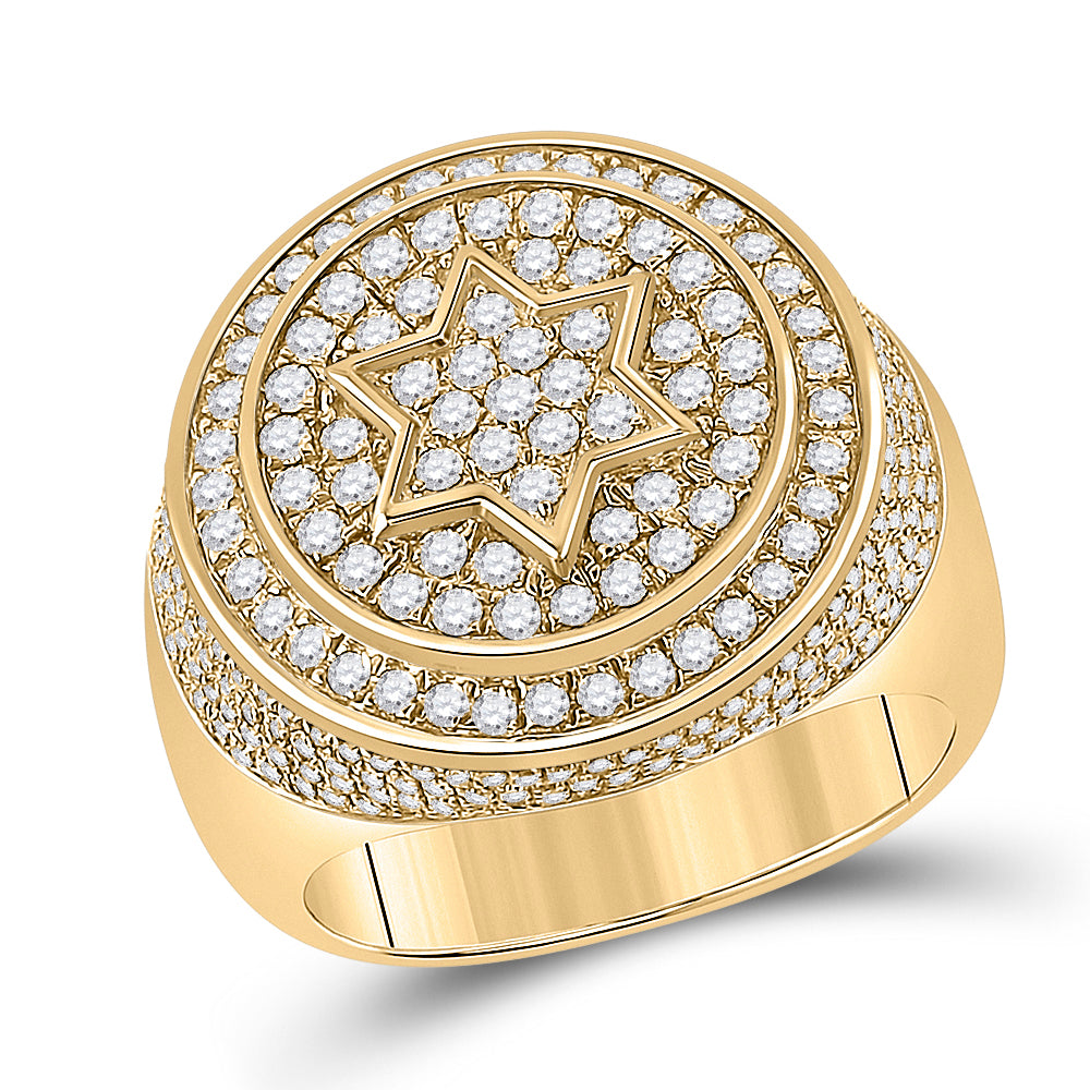 10K Yellow Gold Mens Round Diamond Magen David Star Circle Ring 2 Cttw, Mens Size: 7-13