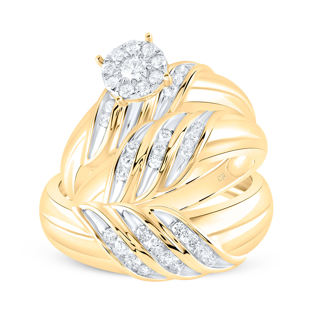 10K Yellow Gold His Hers Round Diamond Solitaire Matching Wedding Set 5/8 Cttw, Womens Size: 5-10, Mens Size: 7-13