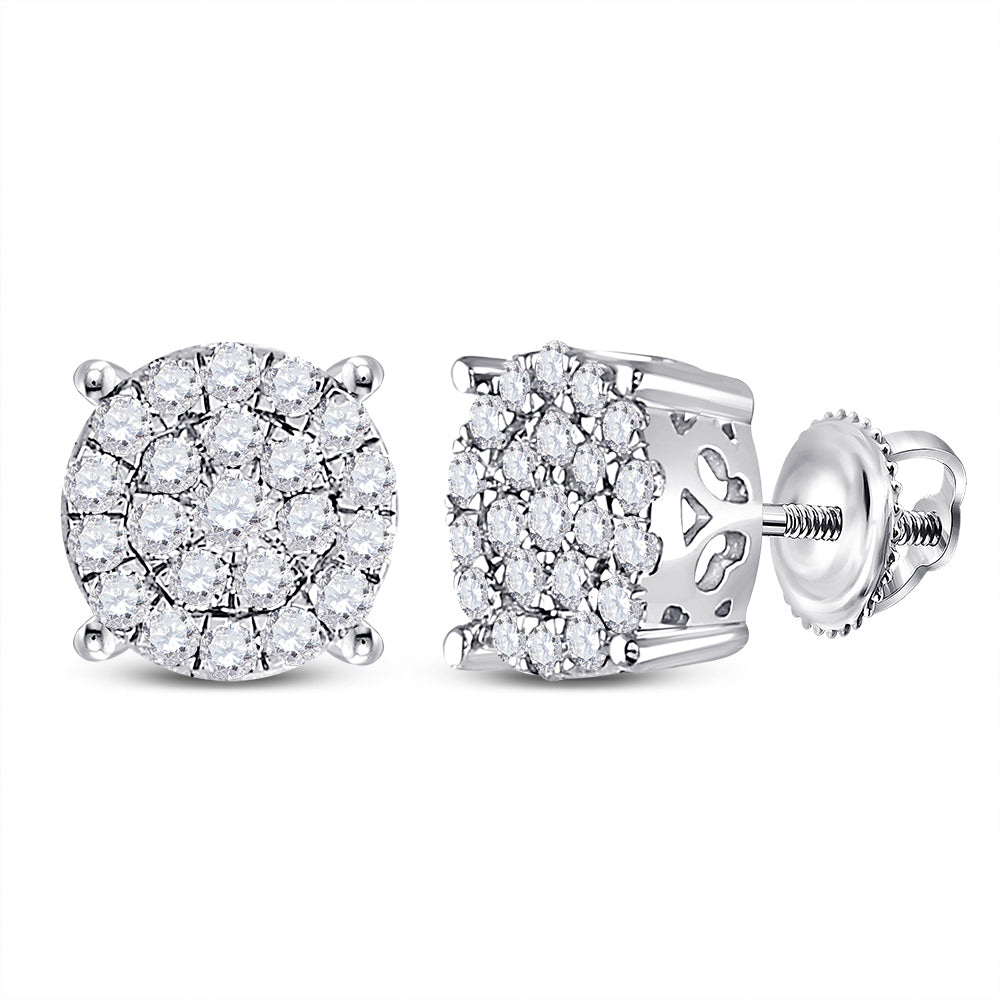 14kt White Gold Womens Round Diamond Fashion Cluster Earrings 1.00 Cttw