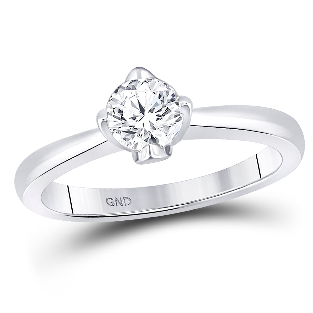 14K White Gold Womens Round Diamond Solitaire Bridal Wedding Engagement Ring 1/2ctw, Womens Size: 5-10