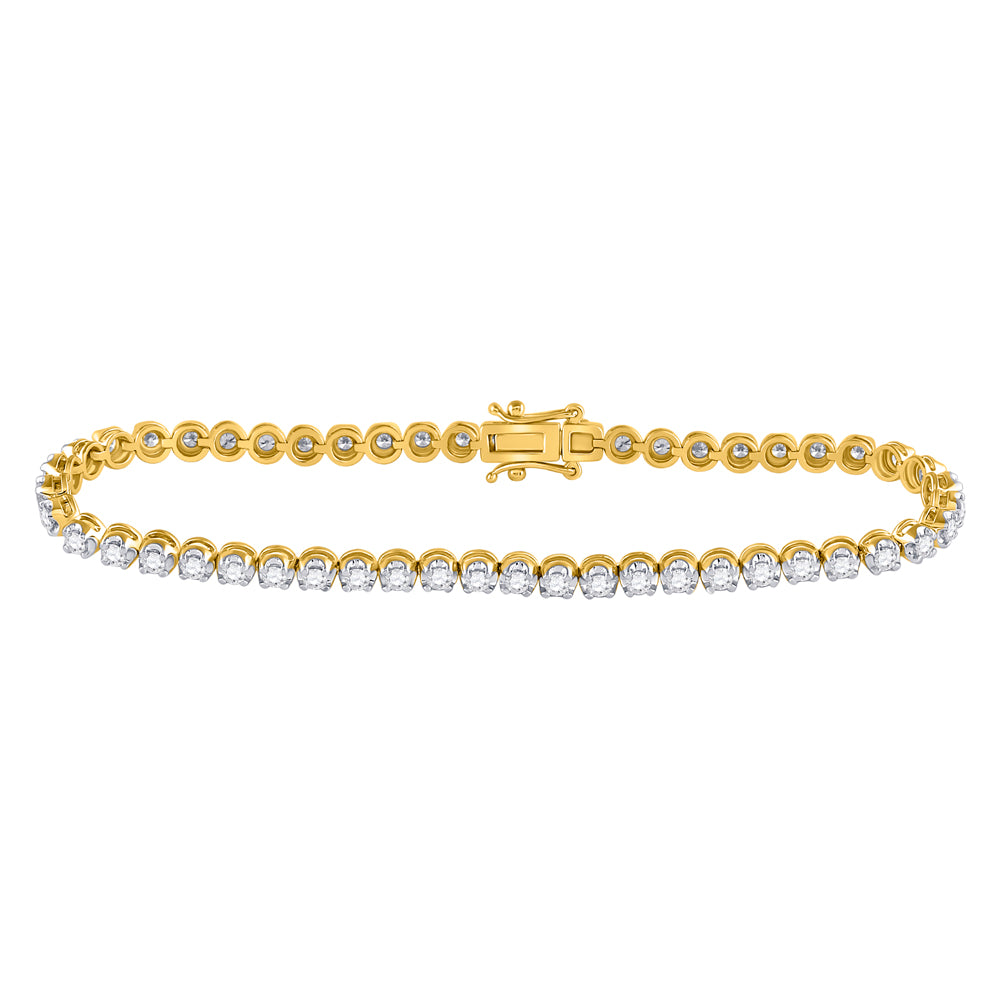 14K Yellow Gold Womens Round Diamond Classic Tennis Bracelet 2 Cttw