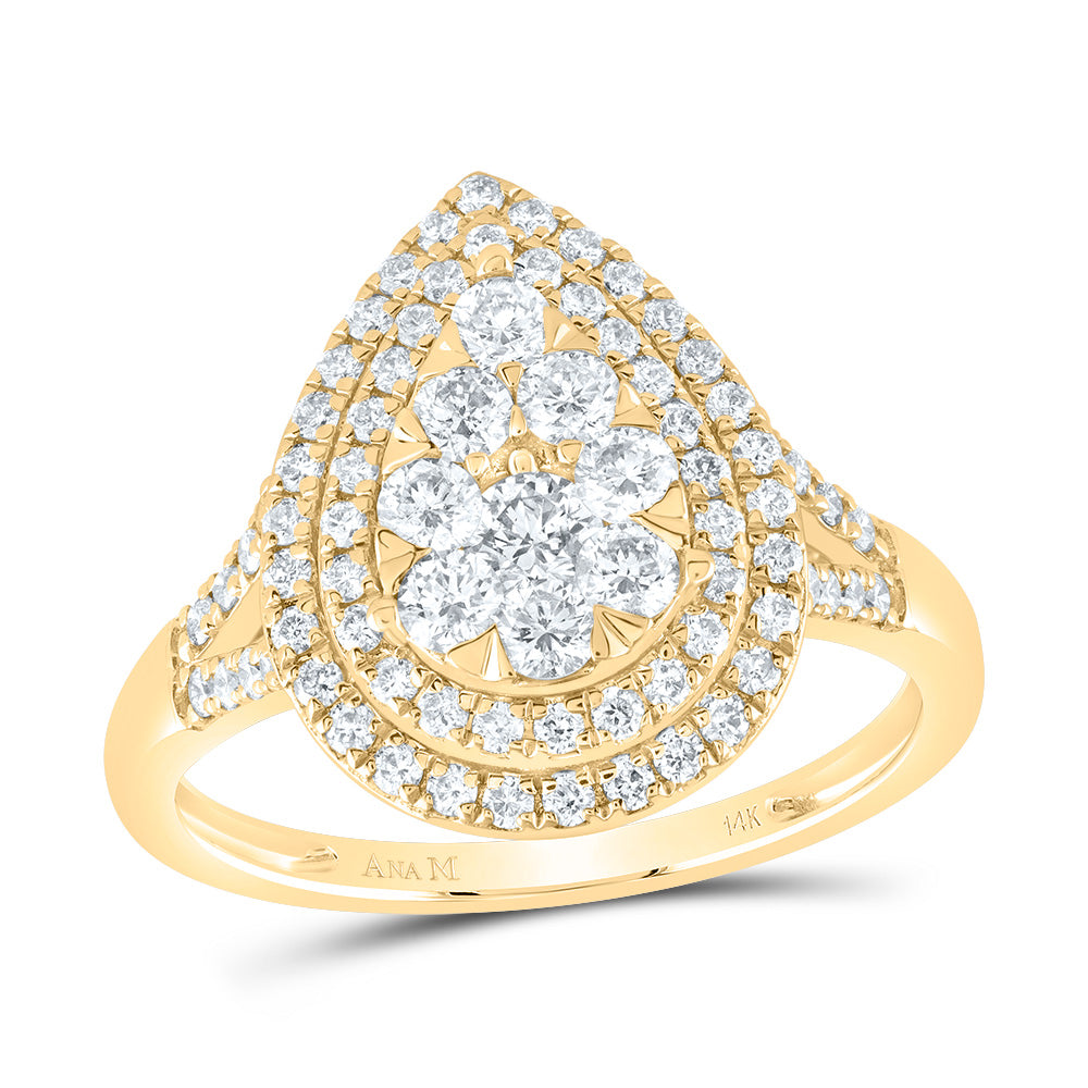 14K Yellow Gold Womens Round Diamond Teardrop Ring 1 Cttw, Womens Size: 5-10