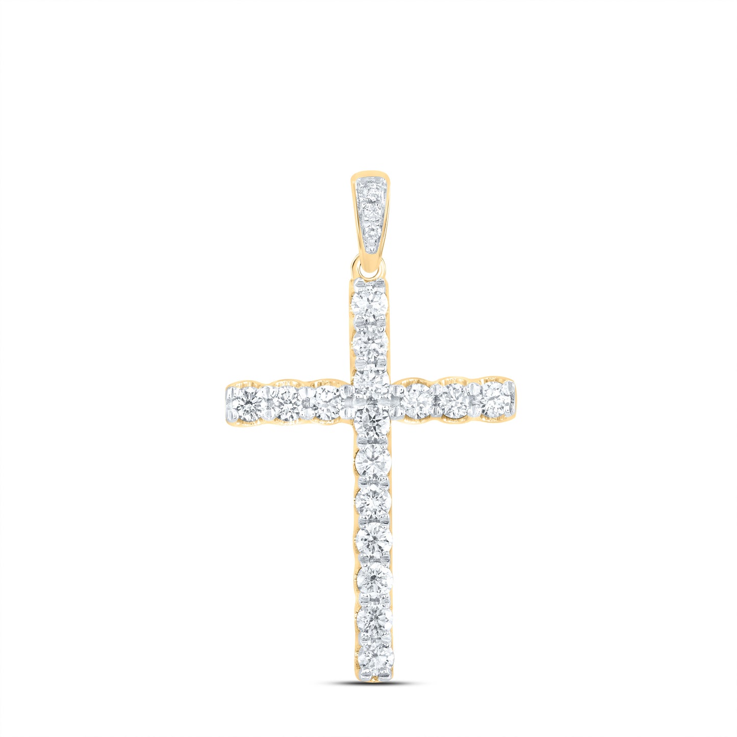 14K Yellow Gold Womens Round Diamond Cross Pendant 1/2ctw