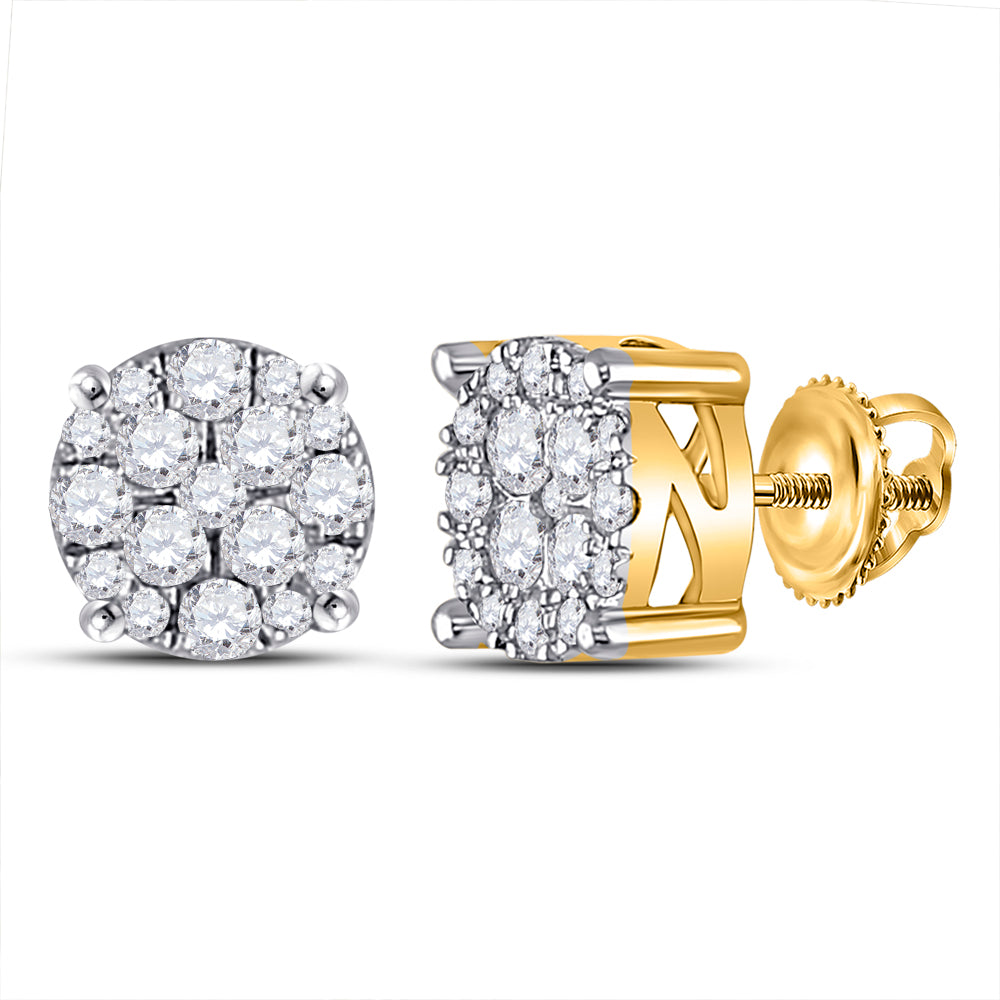 10K Yellow Gold Womens Round Diamond Cluster Earrings 1/4 Cttw, Length: 0.2 In, Width: 0.2 In