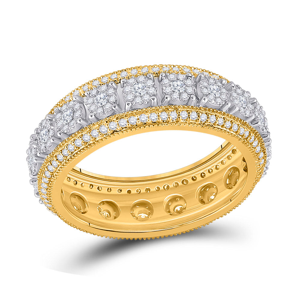 10K Yellow Gold Mens Round Diamond Statement Cluster Band Ring 1-1/4 Cttw, Mens Size: 7-13