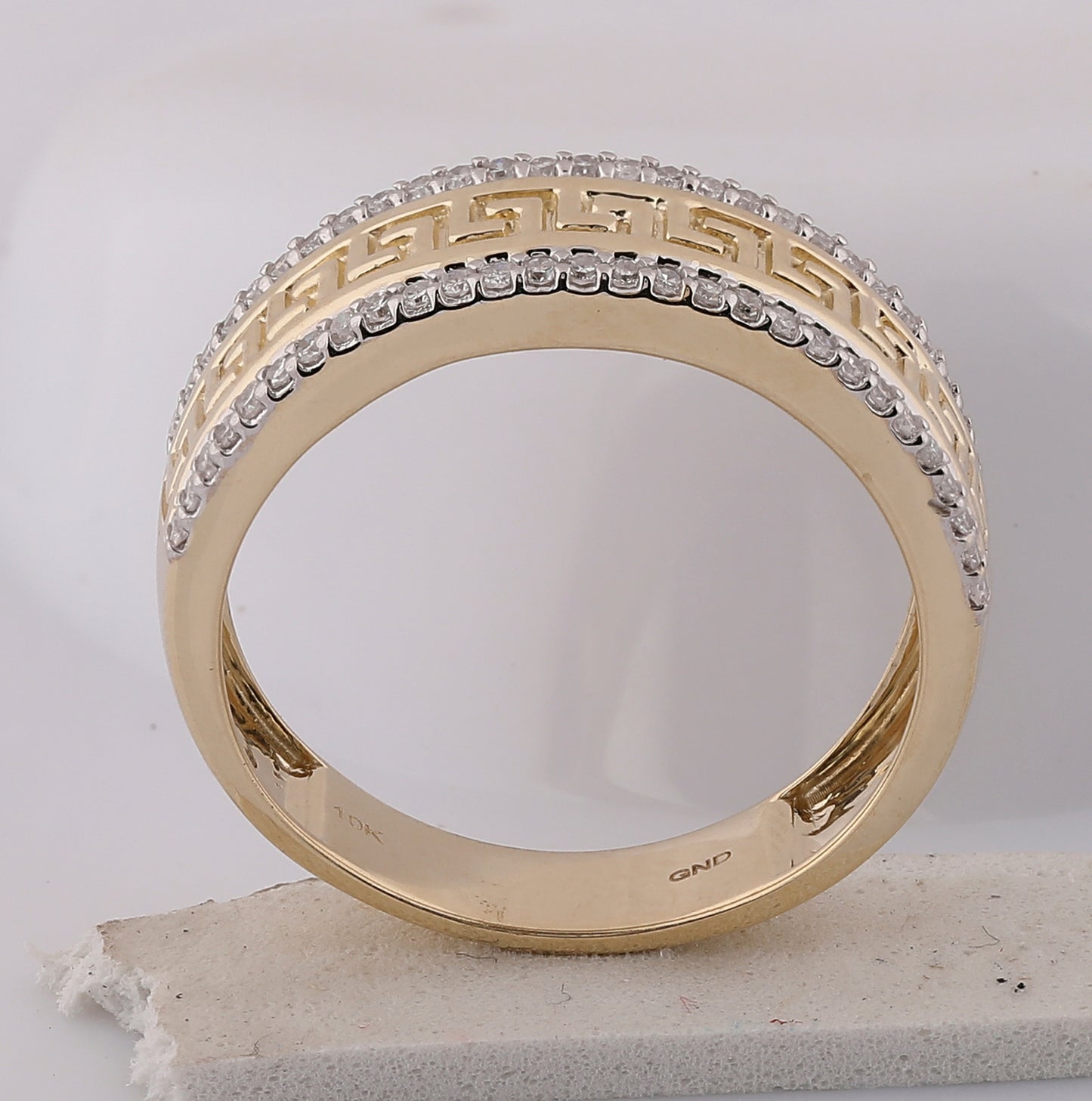 10K Yellow Gold Mens Round Diamond Wedding Greek Key Band Ring 1/3 Cttw, Mens Size: 7-13