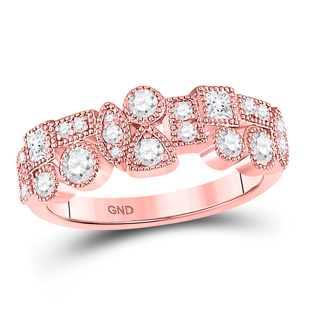 10K Rose Gold Womens Round Diamond Geometric Band Ring 5/8 Cttw, Womens Size: 5-10