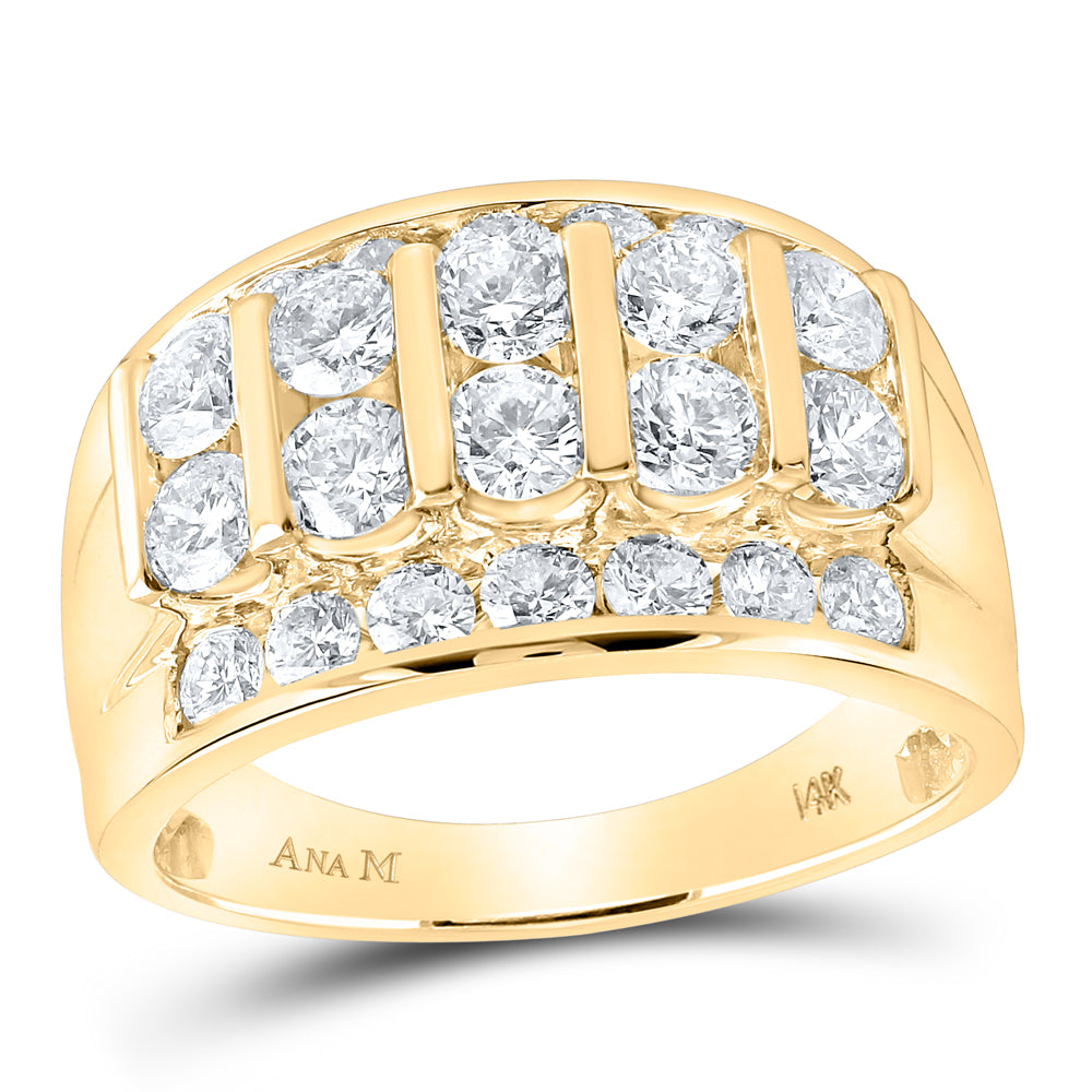 14K Yellow Gold Mens Round Diamond Wedding Band Ring 3 Cttw, Mens Size: 7-13