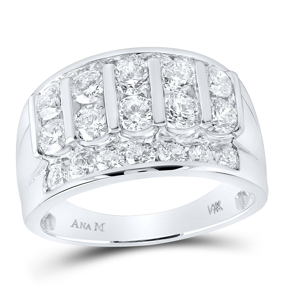 14K White Gold Mens Round Diamond Channel-Set Band Ring 3 Cttw, Mens Size: 7-13
