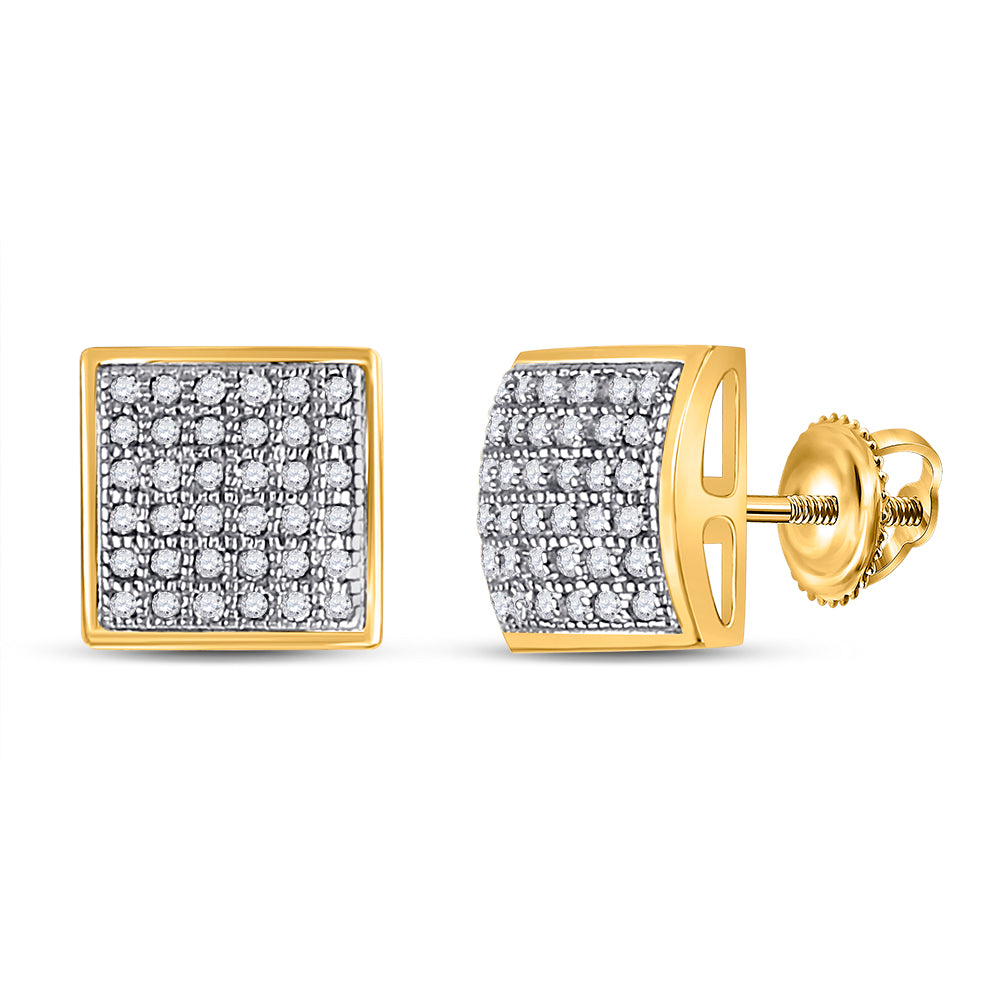10K Yellow Gold Womens Round Diamond Square Cluster Earrings 1/5 Cttw